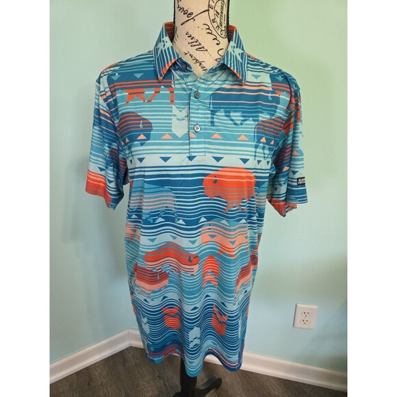 Arizona Jean Company Other - Raised By Coyotes Polo Mens small Caprock Buffalo Arizona Tribal Blue Orange